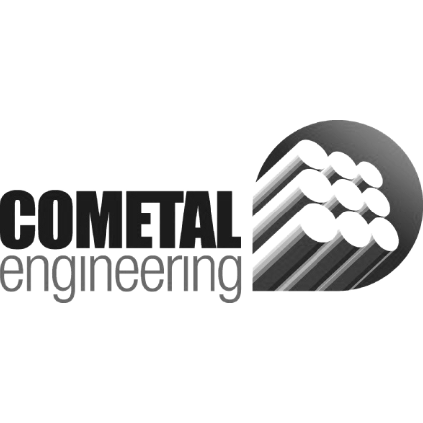 Logo di Cometal Engineering, con il nome dell'azienda in grassetto e una grafica circolare sulla destra - composta da linee e cerchi intersecati in scala di grigi - che riflette come operiamo nel settore delle lavorazioni metalliche su misura.