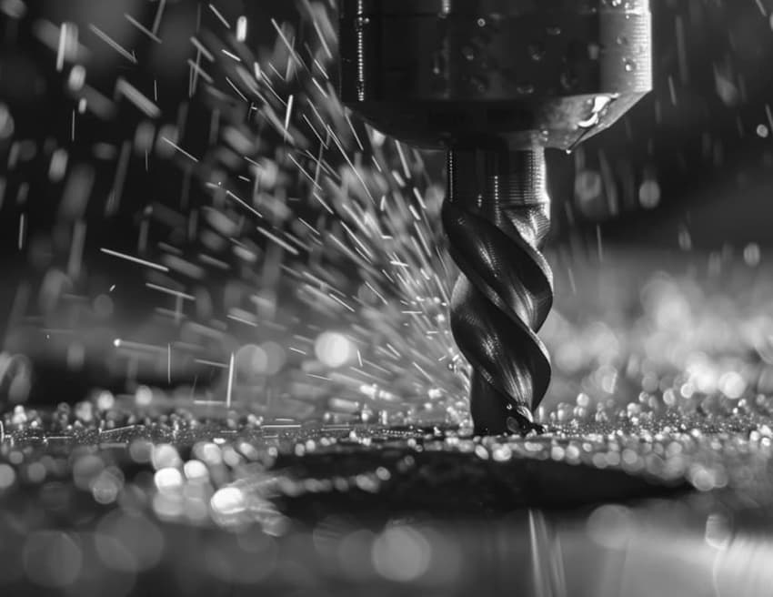 Utensile CNC in azione durante fresatura metallica ad alta precisione