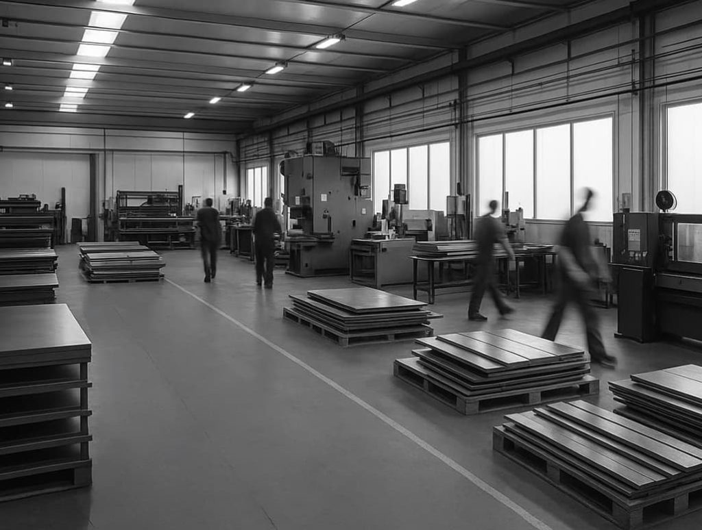 Reparto produttivo carpenteria metallica con macchinari e operatori al lavoro